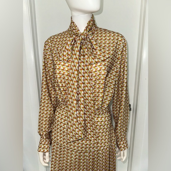 Noir Weave Print Neck Tie Blouse & Pleat Skirt Set - US Size 16 - Picture 3 of 12